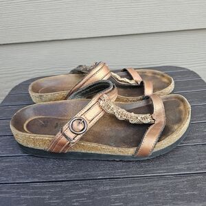 Naot Women’s Shoes Sandals Malibu Bronze Metallic Leather Thong Beads 36 5 - 5.5